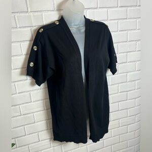 CABLE & GAUGE Chic Black Short Sleeve Cardigan with Button Accents/size M